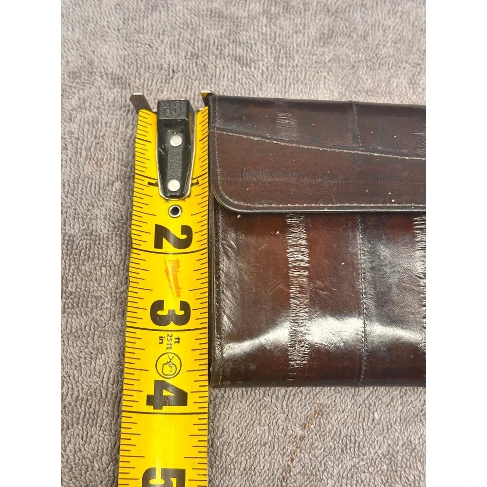 Vintage Genuine Eel Skin Leather Women's Long Wallet Clutch Dark Brown